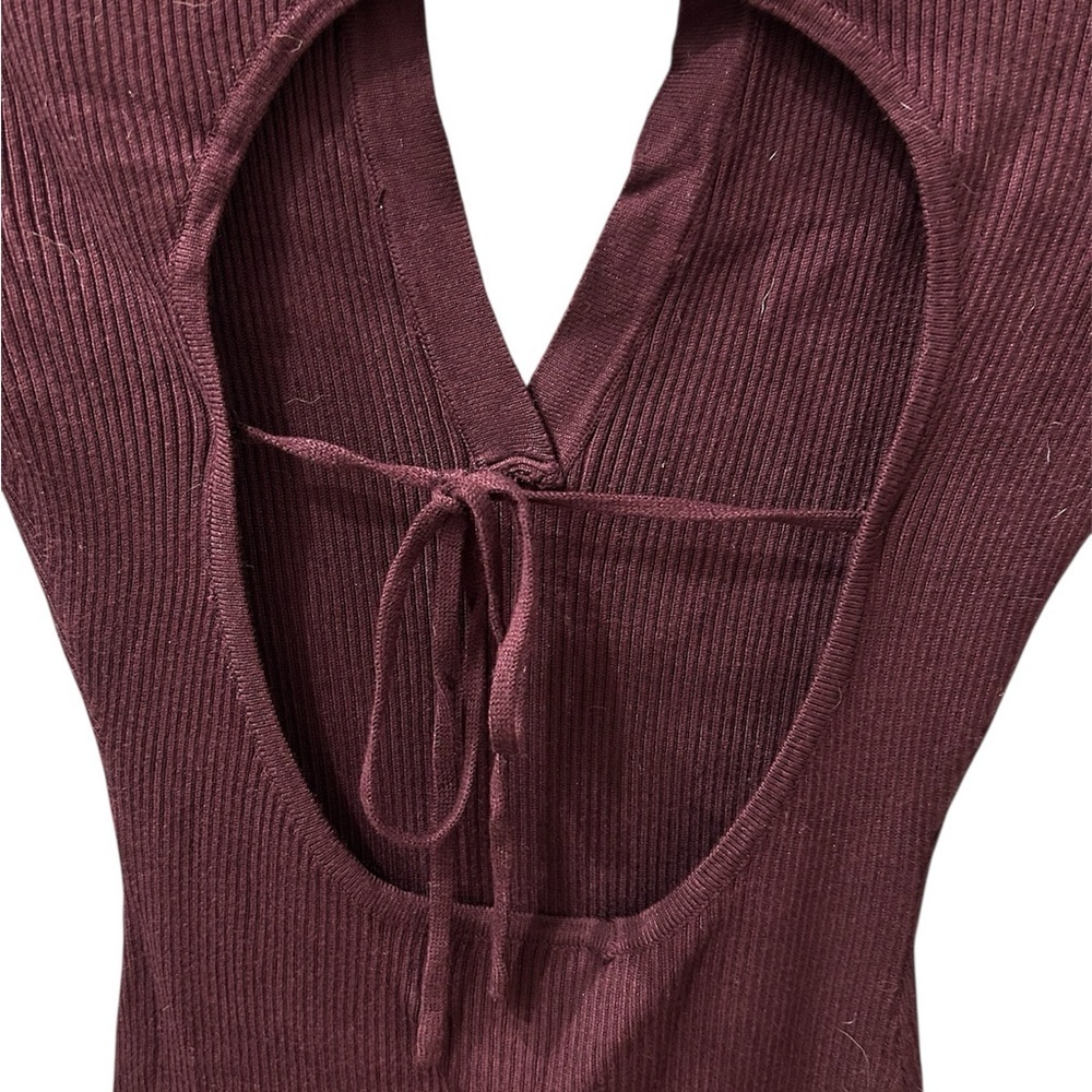 Lulu's Deep Wine Long Sleeve Ribbed Maxi Dress - Picture 4 of 7